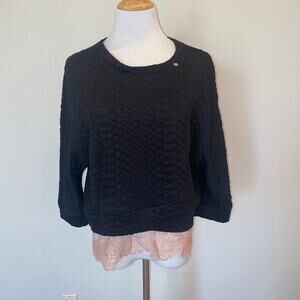 Rinascimento Italy Felpa Plush Lace Skirted Sweatshirt Black Pink size large NWT